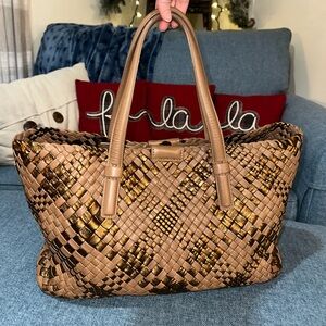 Falor Woven Tote Bag F1716 - Tan and Gold